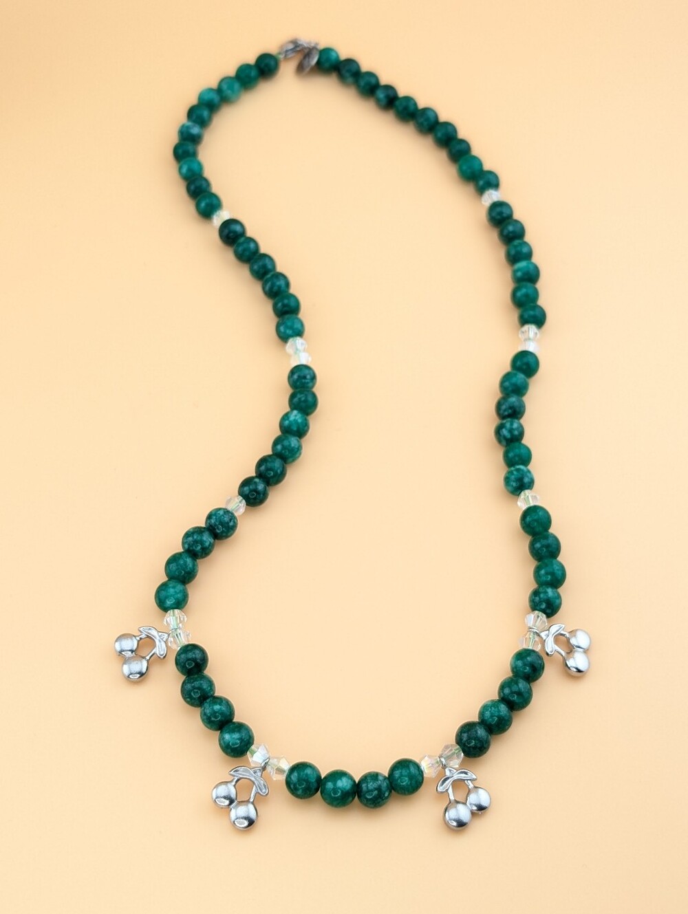 Cherries & Green Quartz Charm Necklace